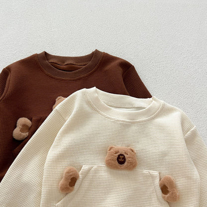 Casual and Versatile Two-Piece Set: Teddy Top Pullover and Pants for Baby and Toddlers