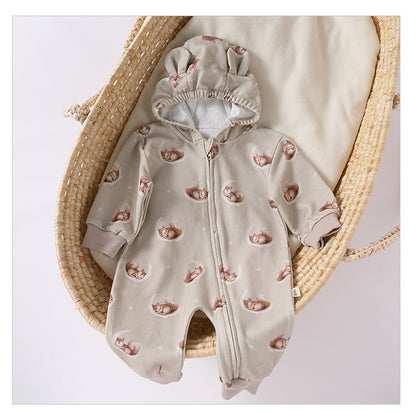 Autumn and Spring New Arrival Baby Unisex Simple Animals Pattern Long Sleeves Zip-up Rompers