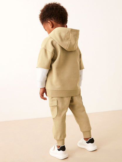 Spring And Autumn Boys Color Patchwork Long Sleeves Top Hoodies And Pants Clothing Set