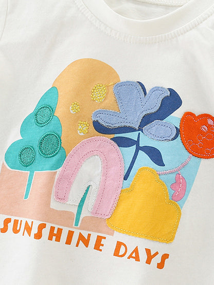 Girls’ Sunshine Days Cartoon Pattern Short Sleeves T-Shirt In European And American Style For Summer