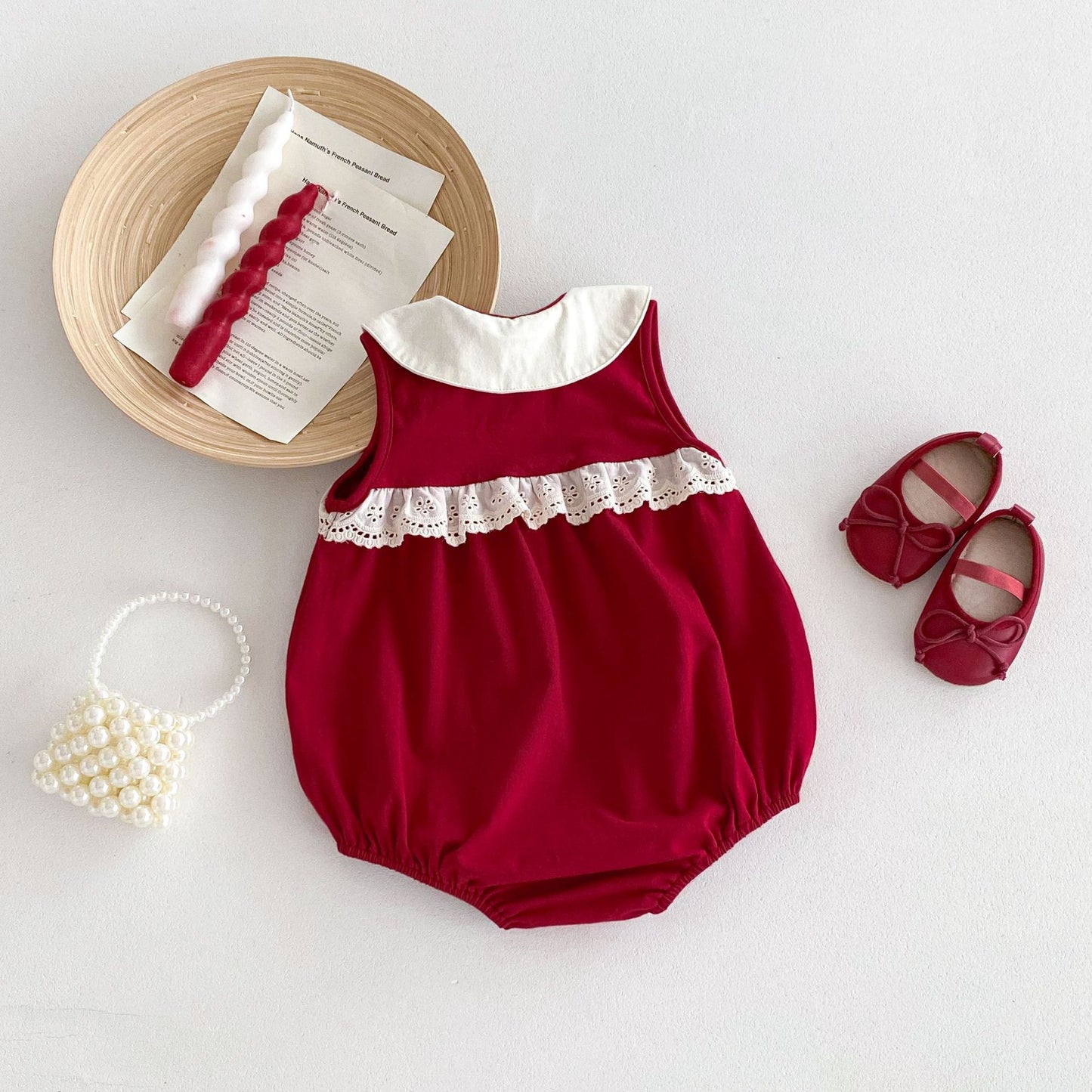 Hot Selling Summer Baby Kids Girls Color Patchwork Sleeveless Red Onesies