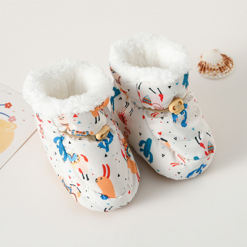 Winter New Arrival Baby Animals Cartoon Pattern Anti-slip Fleece-lined Toddler Cotton Shoes