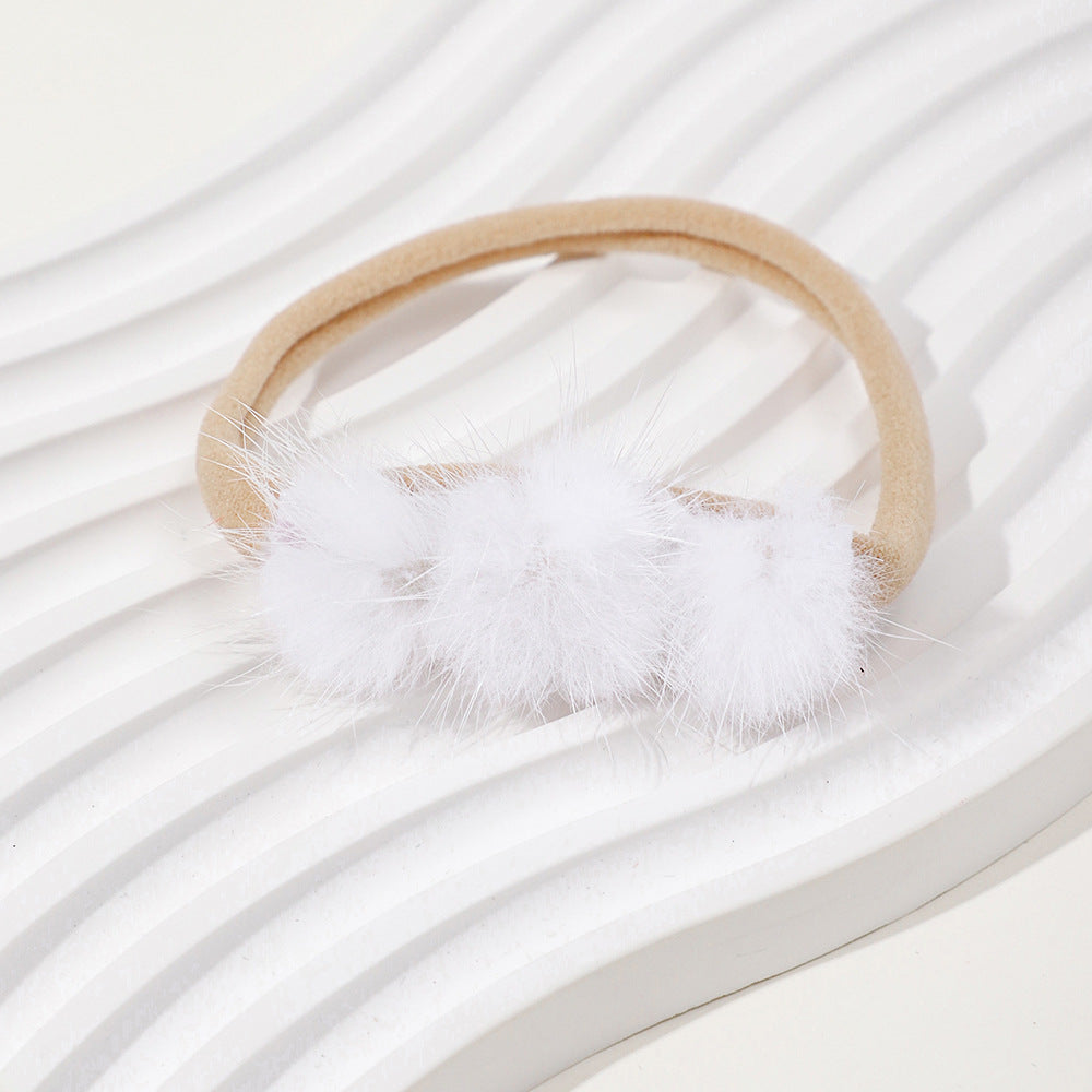 Soft and Comfortable Mink Baby Elastic Hairband with Pom Pom