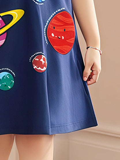 Summer Striped Dress for Girls, European and American Cute Animals Cartoon Printed Dress