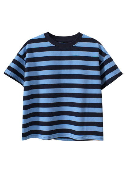 Summer New Arrival Children Boys And Girls’ Casual Striped Loose Short Sleeves T-Shirt In European And American Style For Summer