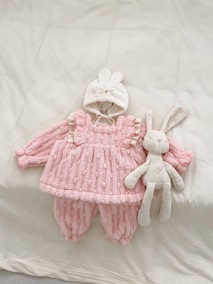 Winter Baby Girls Thick Thermal Long Sleeve Dress Design Sweater And Pants Two Pieces Sets