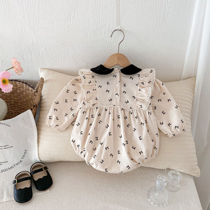 Autumn New Arrival Baby Girls Long Sleeves Peter Pan Collar Butterfly Bow Print Onesies