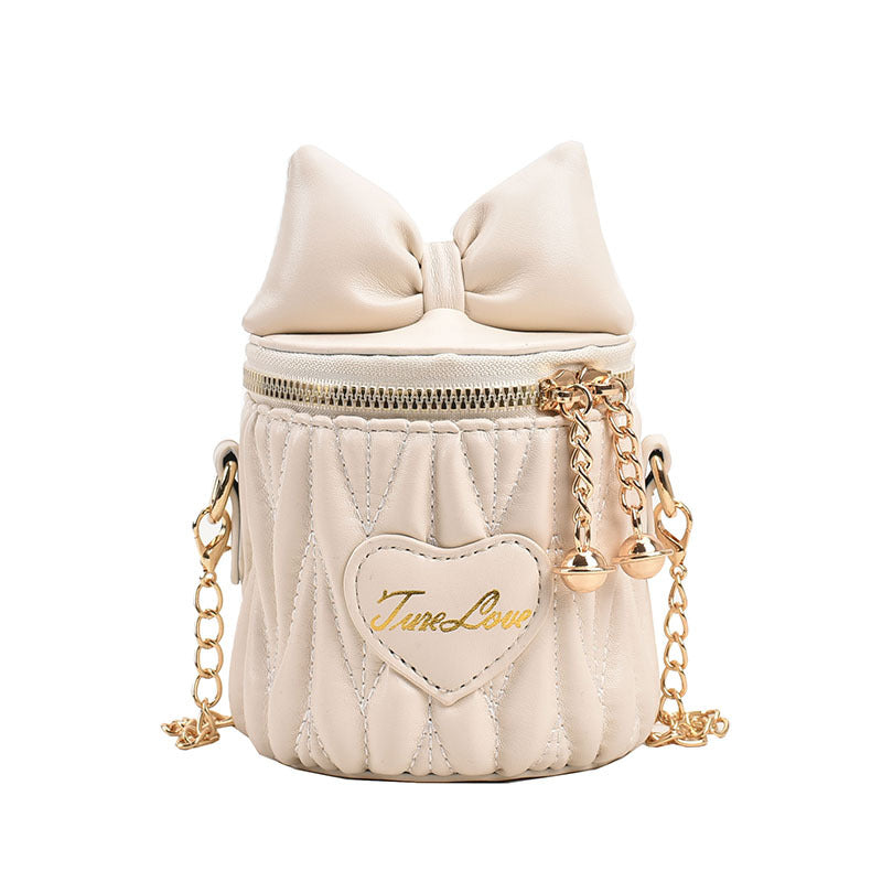 Stylish Pleated Carry-On Girls’ Portable Zipper Princess Crossbody Barrel Bag