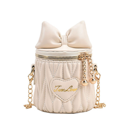 Stylish Pleated Carry-On Girls’ Portable Zipper Princess Crossbody Barrel Bag