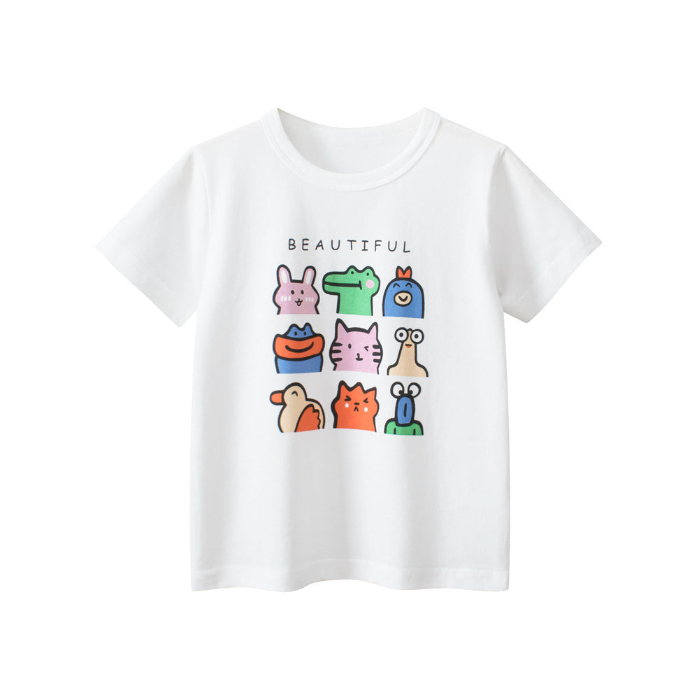 Camiseta de niña con estampado de dibujos animados de animales de verano en estilo europeo y americano 