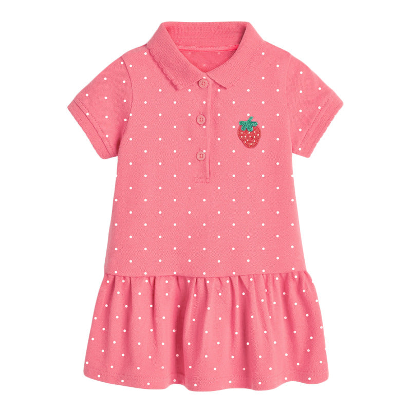 Girls’ Clothing: Collar Flip Cartoon Children’s Polo Dress