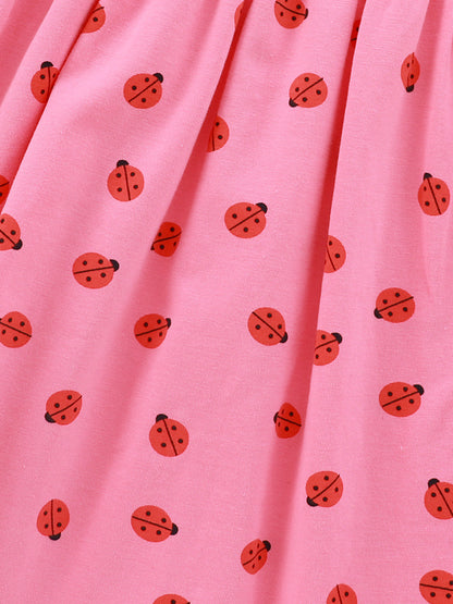 Summer New Arrival Baby Kids Girls Short Sleeves Ladybird Print Pink Dress