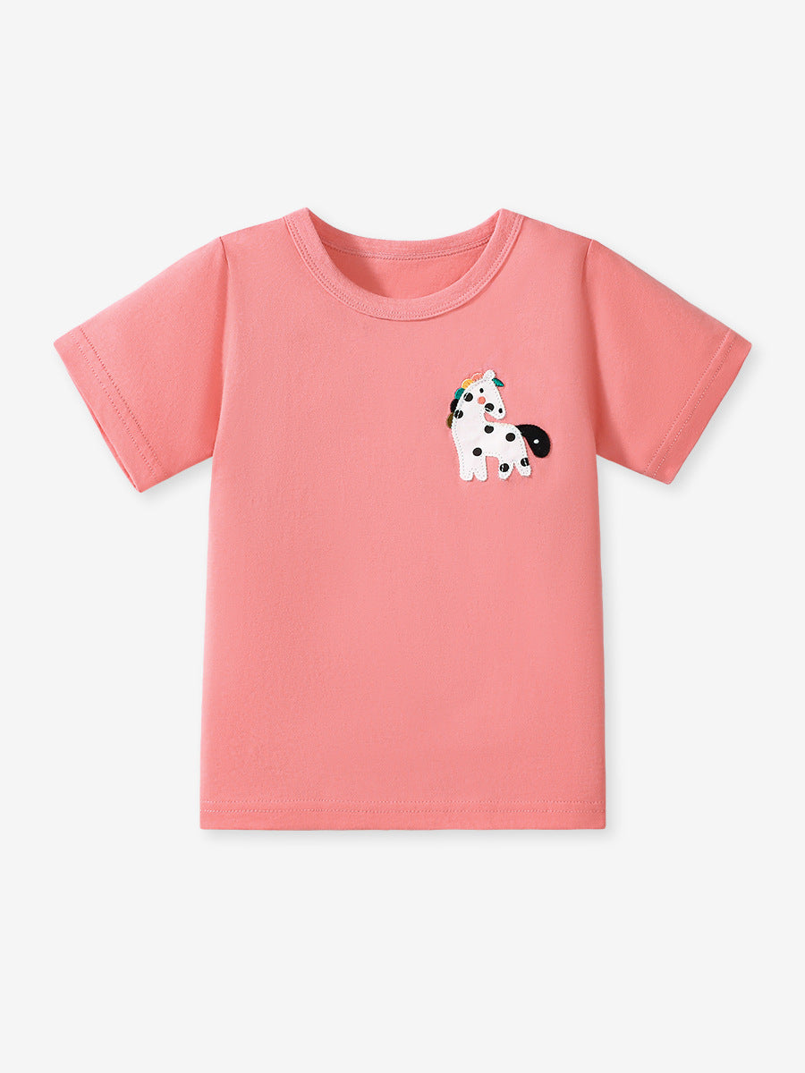 Girls’ Dots Cartoon Pattern Short Sleeves T-shirt in European and American Style for Summer