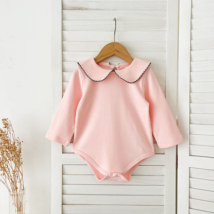 Spring Arrival Baby Girls Long Sleeves Peter Pan Collar Simple Onesies