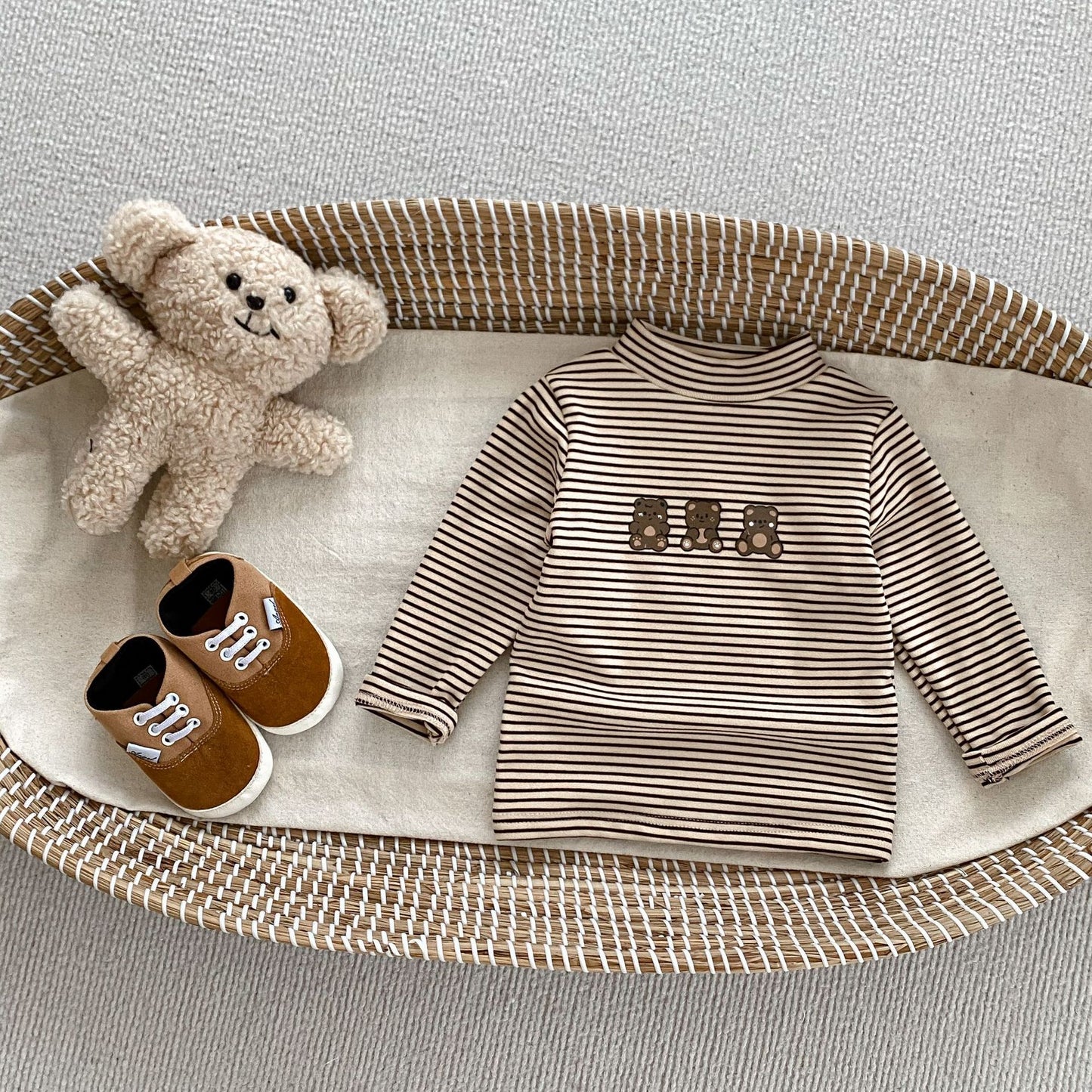 Arrival Autumn Baby Boys Long Sleeves Striped Teddy Top Shirt and Versatile Pants – Matching Set