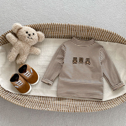 Arrival Autumn Baby Boys Long Sleeves Striped Teddy Top Shirt and Versatile Pants – Matching Set