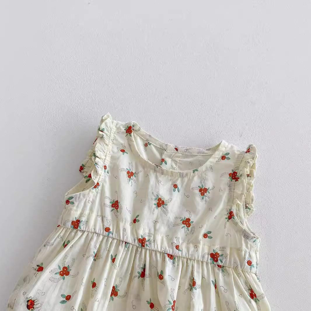 Summer New Arrival Baby Girls Floral Pattern Sleeveless Crew Neck Elegant Onesies