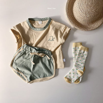 Summer Baby Kids Unisex Embroidery Logo Short Sleeves Crew Neck T-Shirt And Shorts Clothing Sets