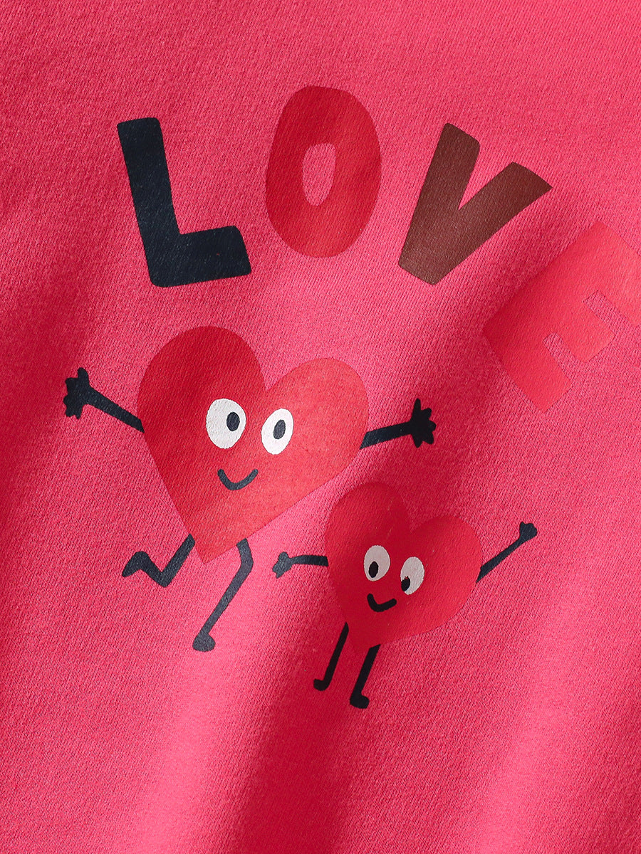 Spring And Autumn Girls Cute Cartoon Heart And Letters Pattern Long Sleeves Top Sweatshirt And Pants Clothing Set