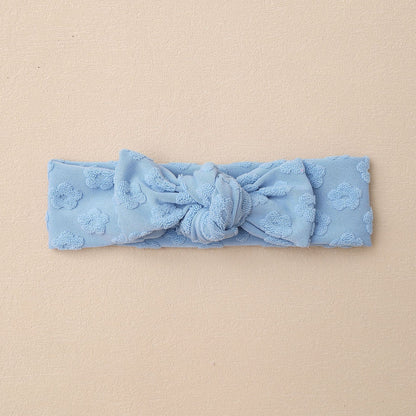 Elastic Baby Headband with Bow and Embroidered Flowers