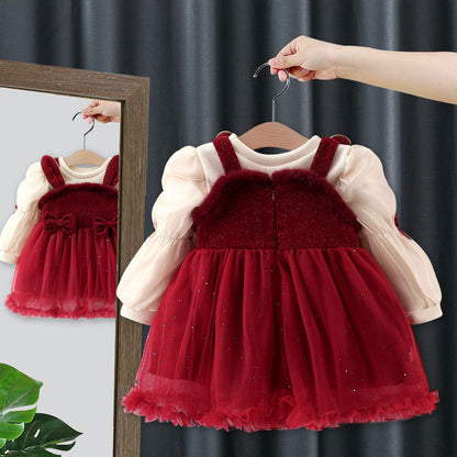 Autumn and Winter New Arrival Baby Girls Long Sleeves Crew Neck Top and Rabbit Design Dress