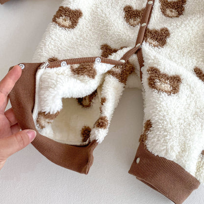 Winter New Arrival Baby Cute Teddy Hooded Design Warm Fleece Rompers