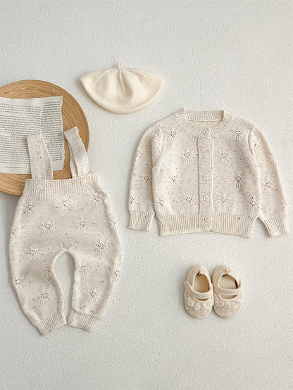 Arrival Autumn Baby Long Sleeves Solid Color Knitted Cardigan and Sleeveless Strap Rompers – Clothing Set