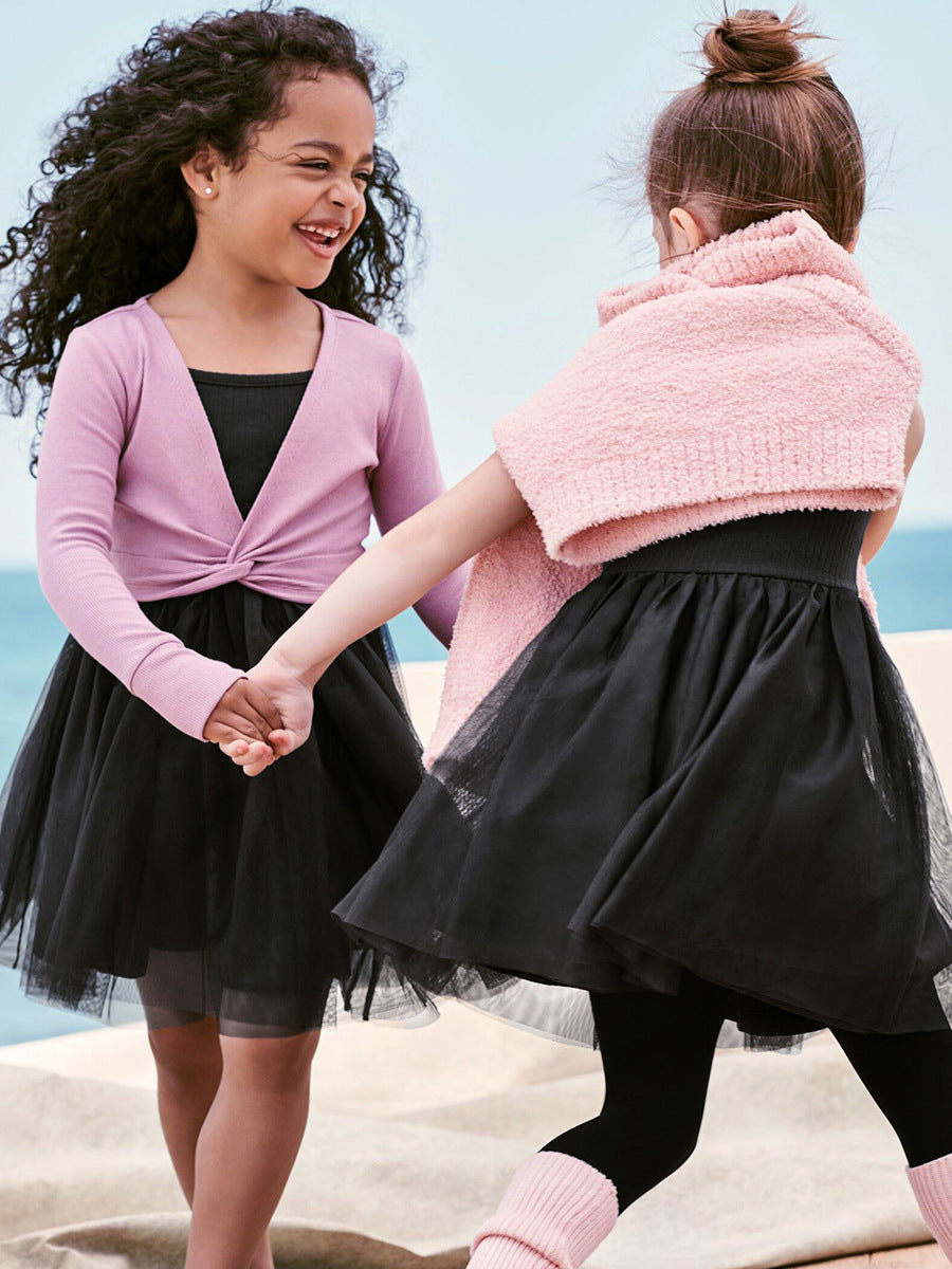 Summer New Arrival Baby Kids Girls Sleeveless Solid Color Black Tulle Dress