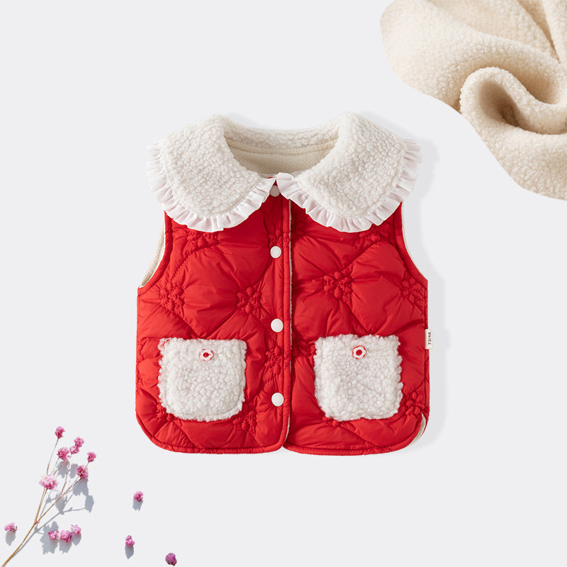 Adorable Infant Baby Girls Sleeveless Flowers Pattern Single Breasted Vest Coat