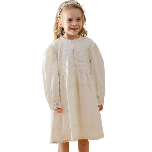 Arrival Lace Trim Design Autumn Girls Embroidery Long Sleeves Dress