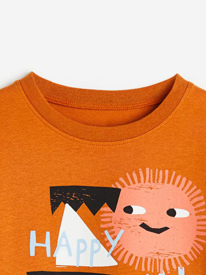 Round Neck Happy Day Cartoon Boys’ T-Shirt In European And American Style For Summer