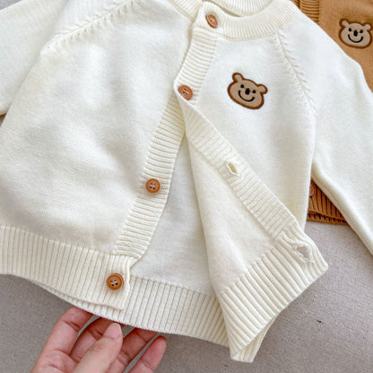 Arrival Baby Kids Unisex Comfortable Teddy Embroidery Pattern Knitted Long Sleeves Cardigan