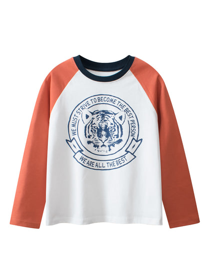 Arrival Kids Tiger Print Crew Neck Long Sleeves Color Patchwork Sweatshirt