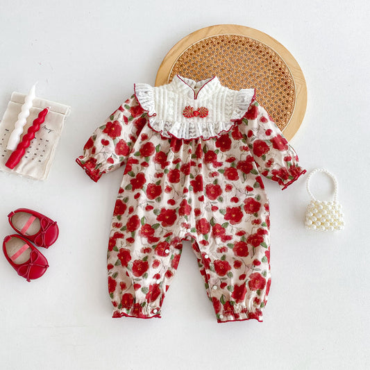 Autumn New Arrival Baby Girls Long Sleeves Floral Print Romper Bodysuits