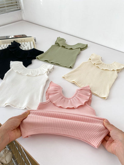 Summer Collection: Girls’ Sleeveless Ruffle Collar Solid Color Top