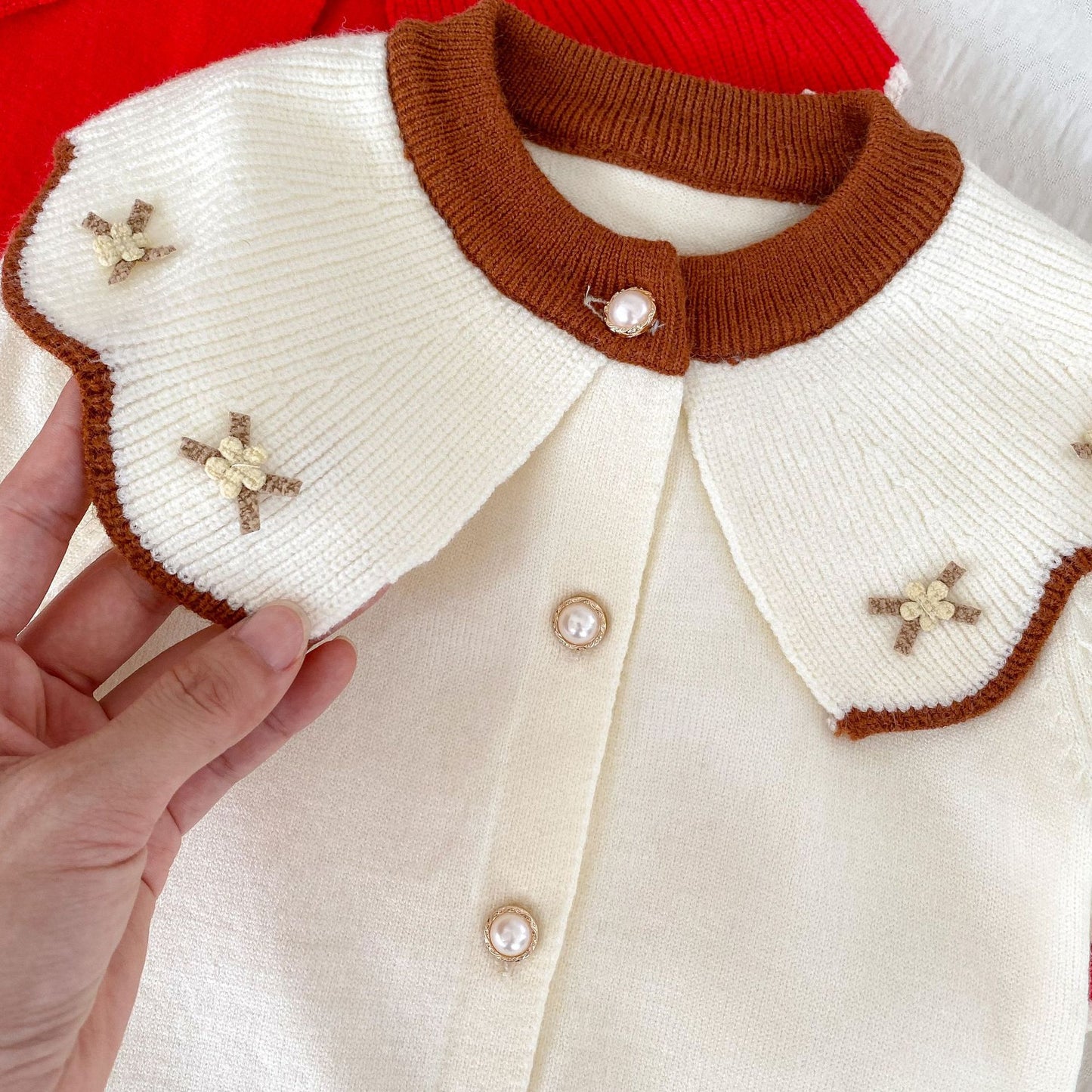 Arrival Autumn Baby Girls Long Sleeves Flowers Pattern Collar Knitted Romper