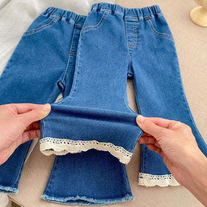 Pantalones vaqueros acampanados de mezclilla azul para niñas y bebés, informales, modernos, de otoño, recién llegados 