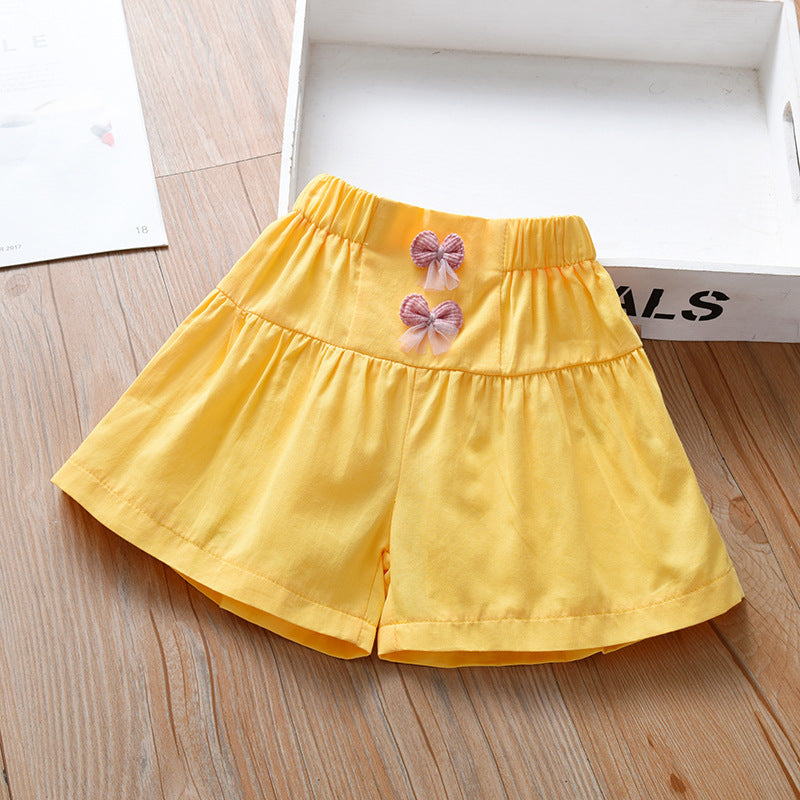 Summer Kids Girls Thin Soft Breathable Bows Attached Casual Shorts