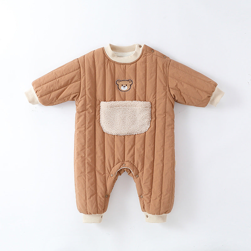 Autumn and Winter New Arrival Baby Unisex Teddy Pattern Long Sleeves Casual Thickened Rompers