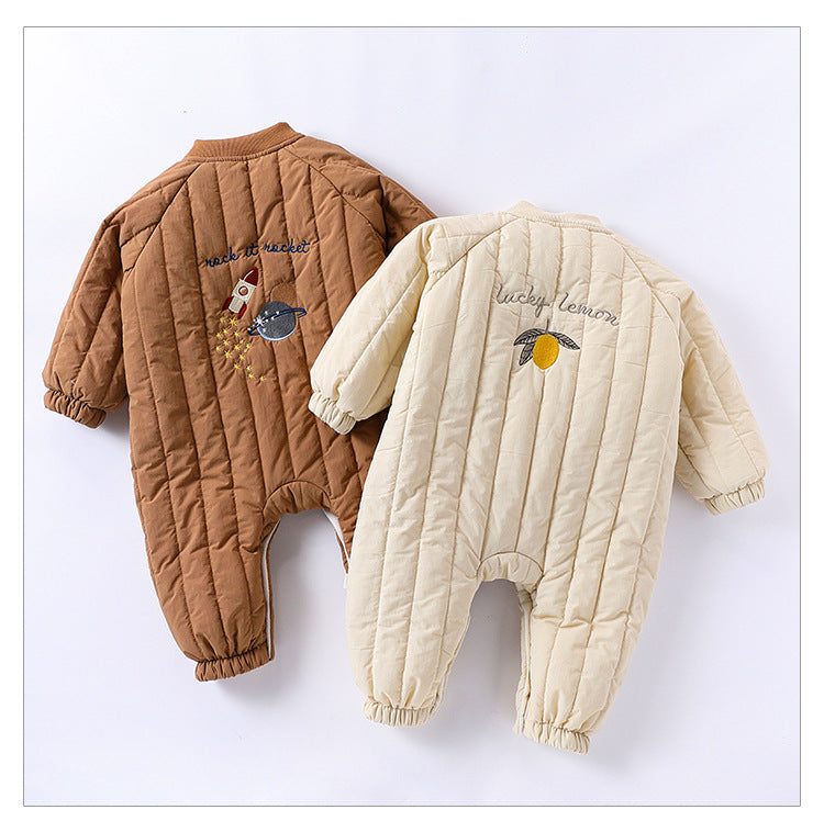 Autumn and Winter New Arrival Baby Unisex Fruits Logo Long Sleeves Casual Thickened Rompers