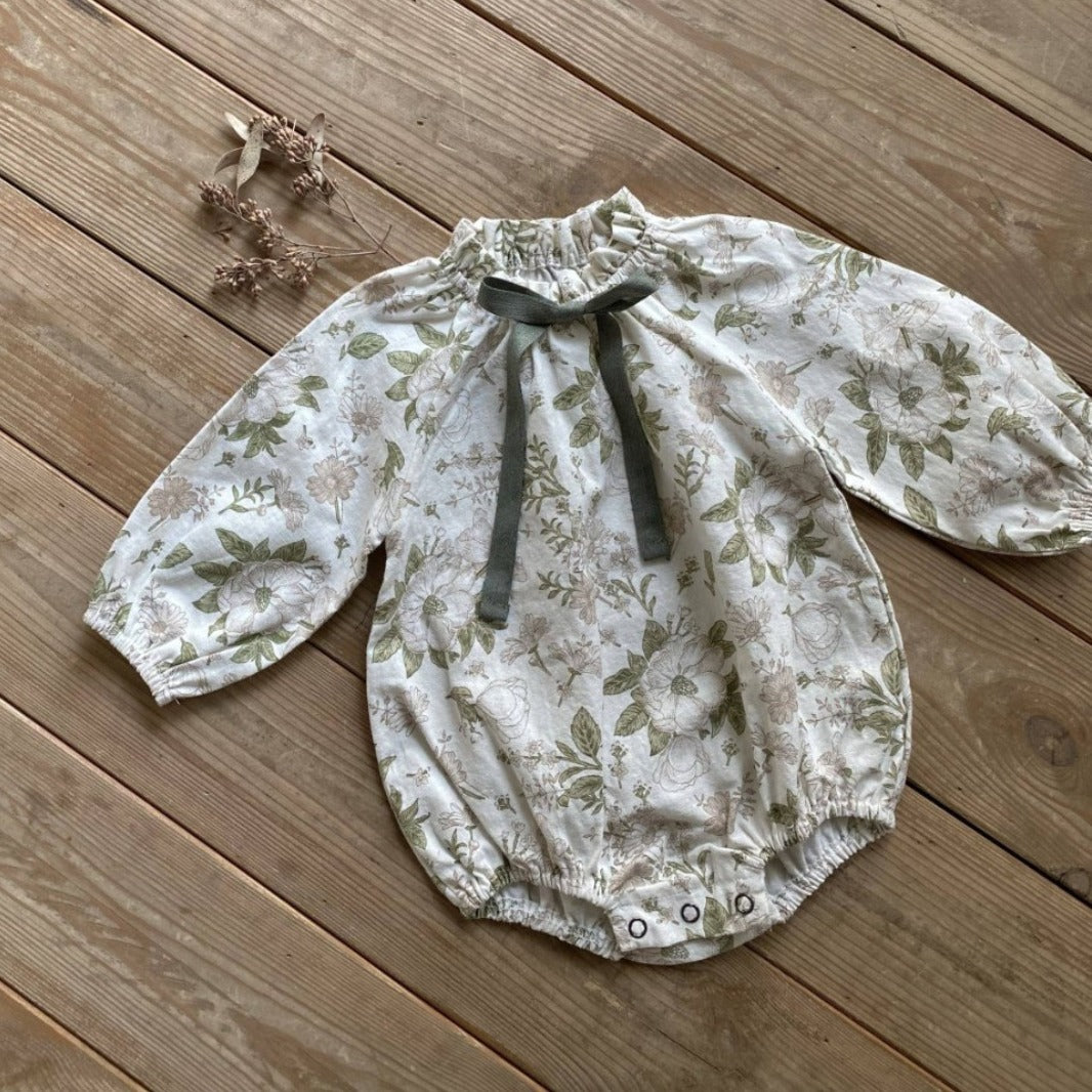 New Arrival Baby Girls Vintage Floral/Plain Bow-Tie Lantern Sleeves Onesie