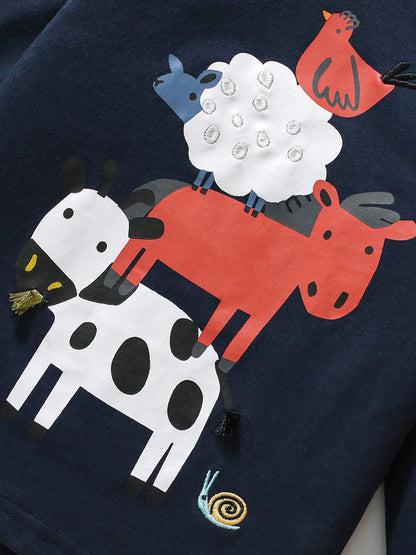 Arrival Autumn Kids’ Animals Cartoon Pattern Print Long Sleeves T-Shirt In European And American Style