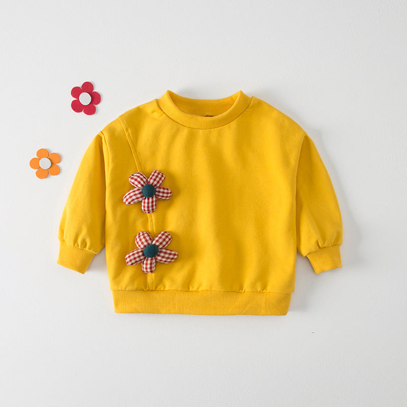 Camisa tipo pulóver con cuello redondo y mangas largas para niñas y niños con estampado de flores en 3D, diseño nuevo de otoño 