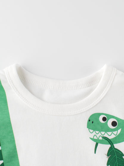 Camiseta para niño con estampado de letras y dinosaurios de dibujos animados en estilo europeo y americano