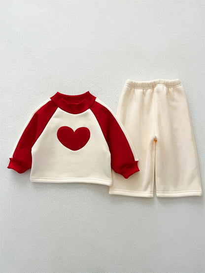 Arrival Spring Baby Girls Long Sleeves Heart Pattern Top and Solid Color Pants Set Clothing Set