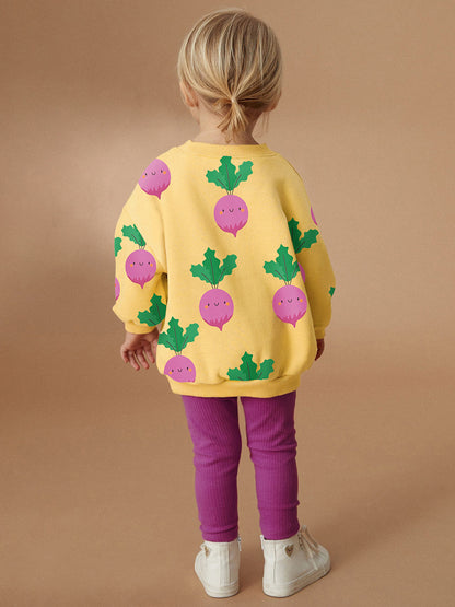 Spring And Autumn Girls Cute Turnip Cartoon Pattern Long Sleeves Top Sweatshirt And Pants Clothing Set