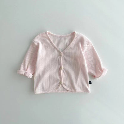 Spring And Summer Kids Unisex Minimalist And Versatile Single Breasted Children’s Thin Cardigan Shirt