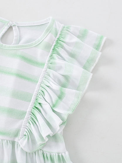 Summer New Arrival Baby Kids Girls Sleeveless Light Green Striped Crew Neck Dress