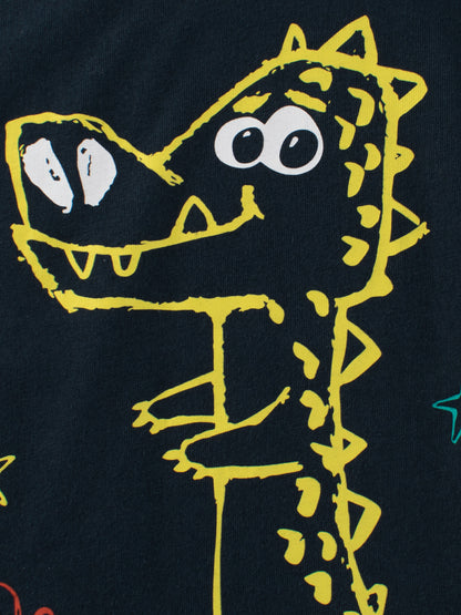 Camiseta para niño con estampado de letras y dinosaurios de dibujos animados en estilo europeo y americano 