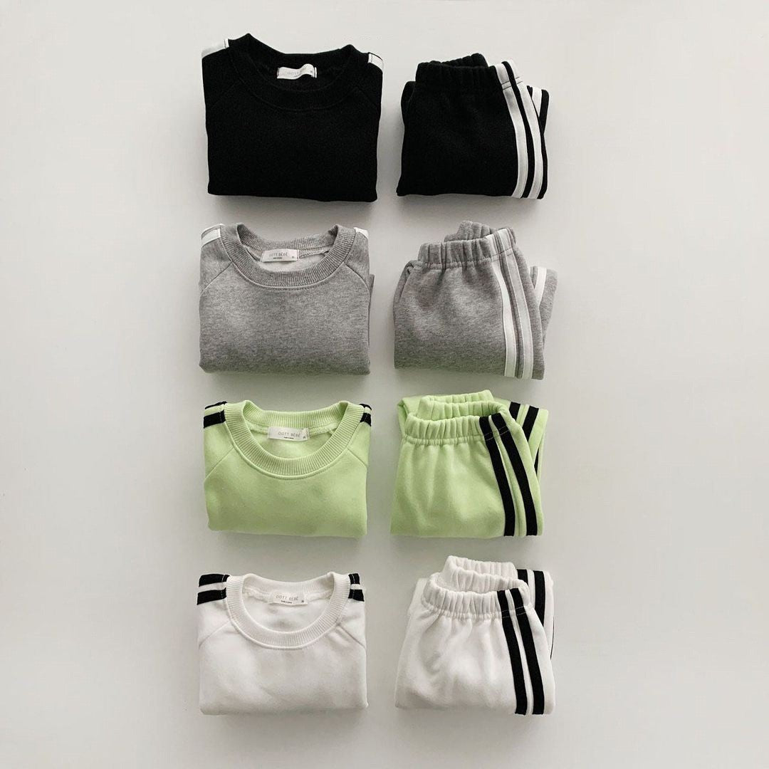 Autumn Baby Kids Unisex Casual Striped Long Sleeves Pullover and Pants Sportswear Clothing Set